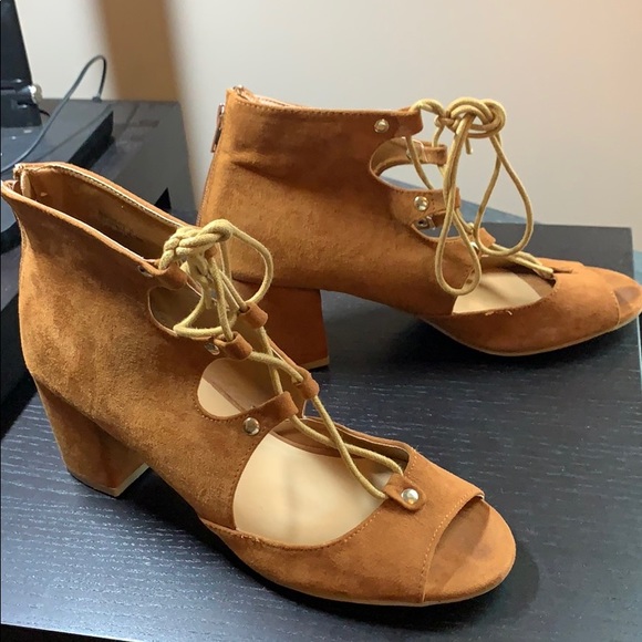 Light Brown Cut-Out String Up Heels - Picture 2 of 5